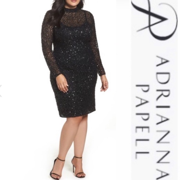 Adrianna Papell sequins long sleeves mock neck sheath Dress - Picture 4 of 11